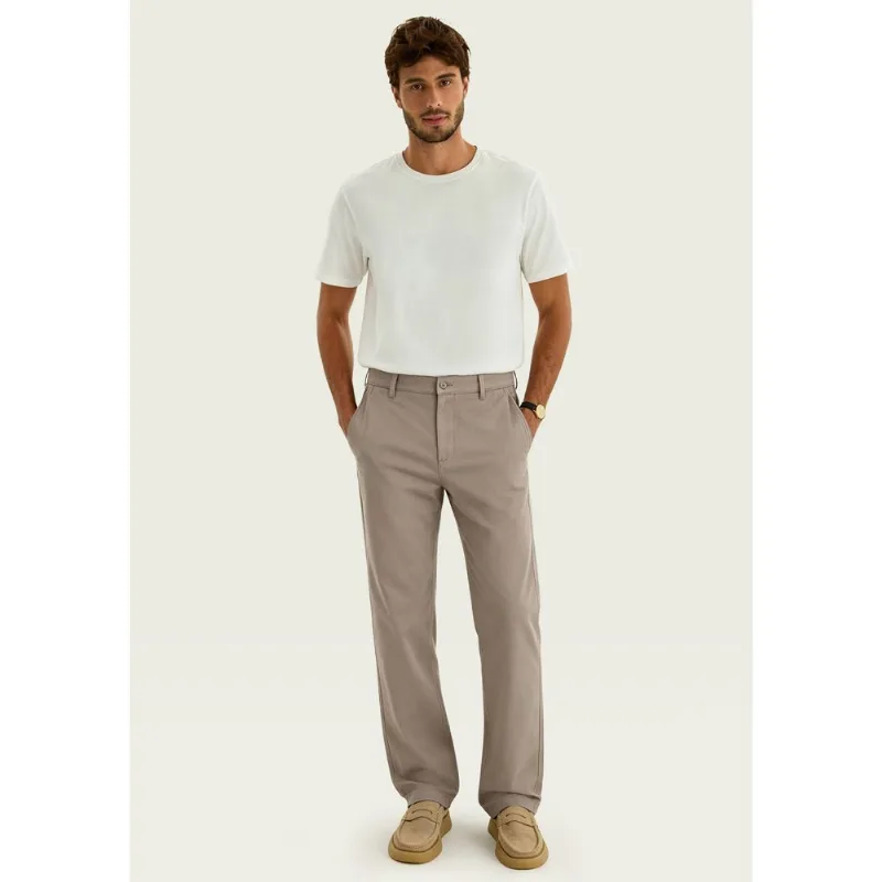 Calça Masculina Reta Chino Em Sarja - Bege 044