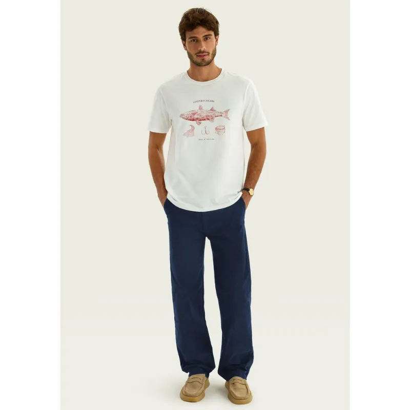 Calça Masculina Reta Chino Em Sarja - Azul 048