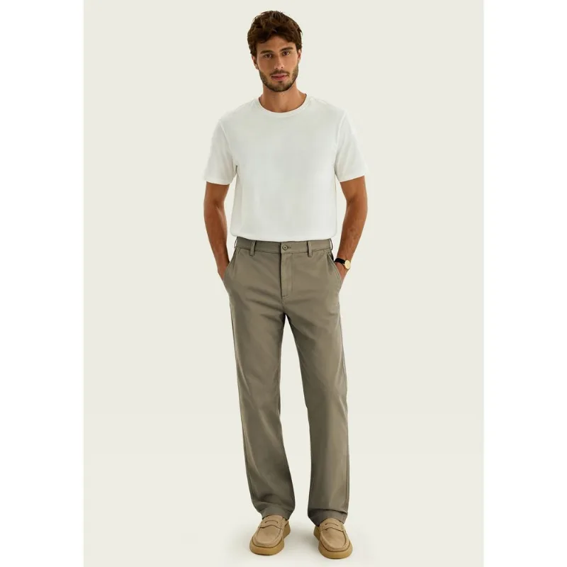 Calça Masculina Reta Chino Em Sarja - Verde 046