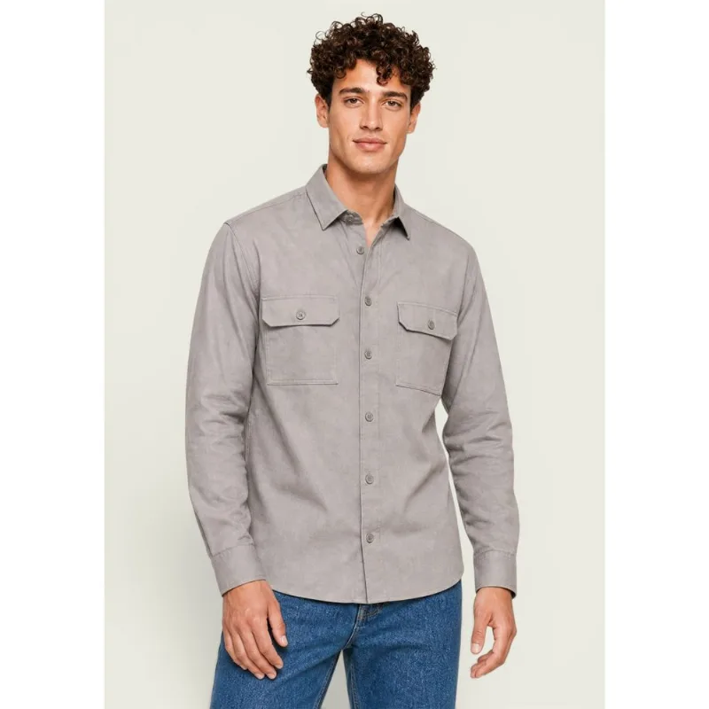 Camisa Masculina Manga Longa Texturizada Com Bolso - Cinza XG