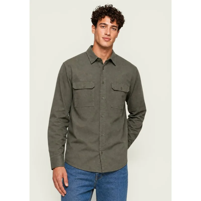 Camisa Masculina Manga Longa Texturizada Com Bolso - Verde G