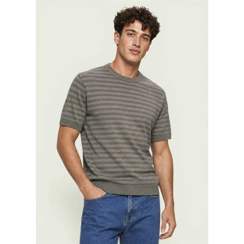 Camiseta Masculina Manga Curta Em Tricô Listrado - Verde XXG