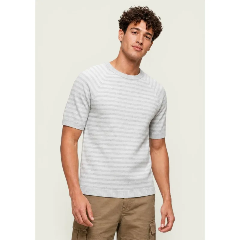 Camiseta Masculina Manga Curta Em Tricô Listrado - Off white XG