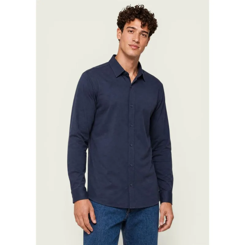Camisa Masculina Manga Longa Em Algodão - Azul G