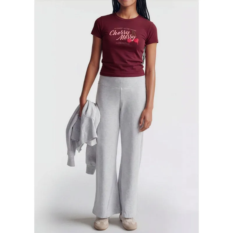 Calça Teen Flare Cós Alto Com Bordado - Cinza P