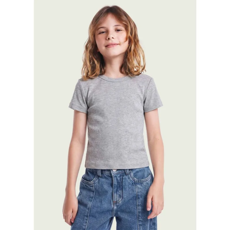 Blusa Infantil Menina Em Ribana Canelada - Cinza 016