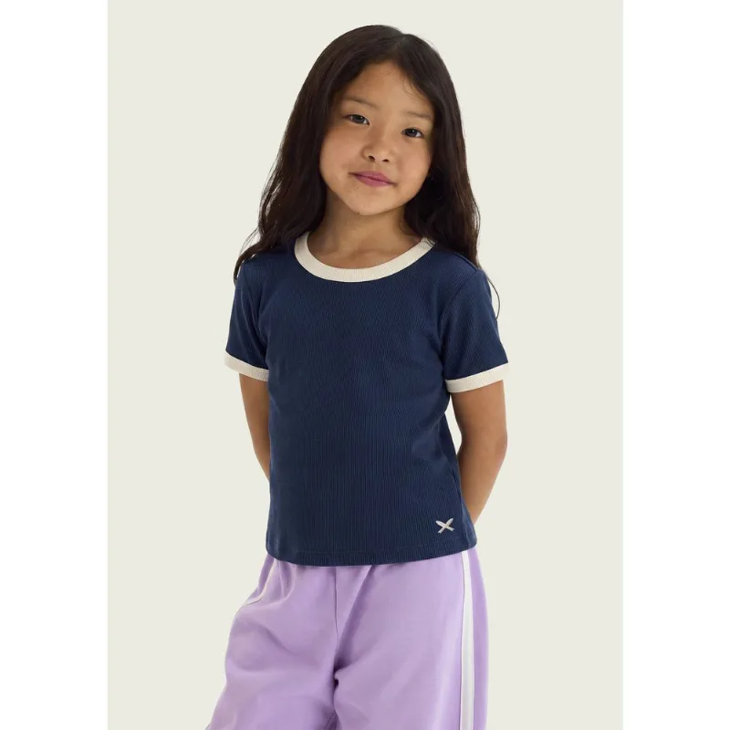 Blusa Infantil Menina Manga Curta Em Ribana Canelada - Azul 014