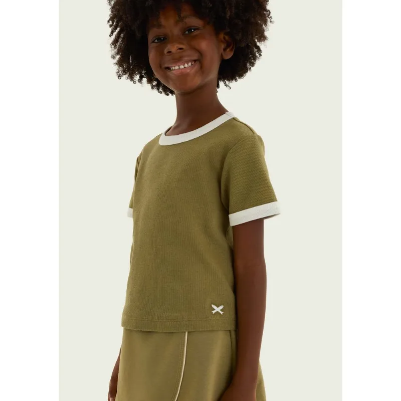 Blusa Infantil Menina Manga Curta Em Ribana Canelada - Verde 010