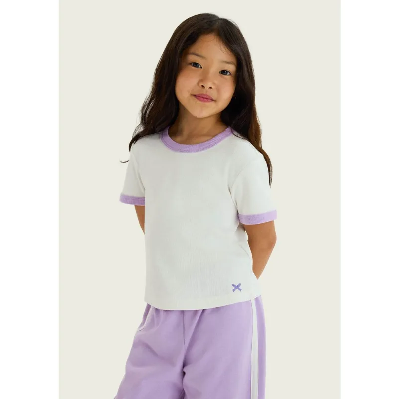 Blusa Infantil Menina Manga Curta Em Ribana Canelada - Off white 006