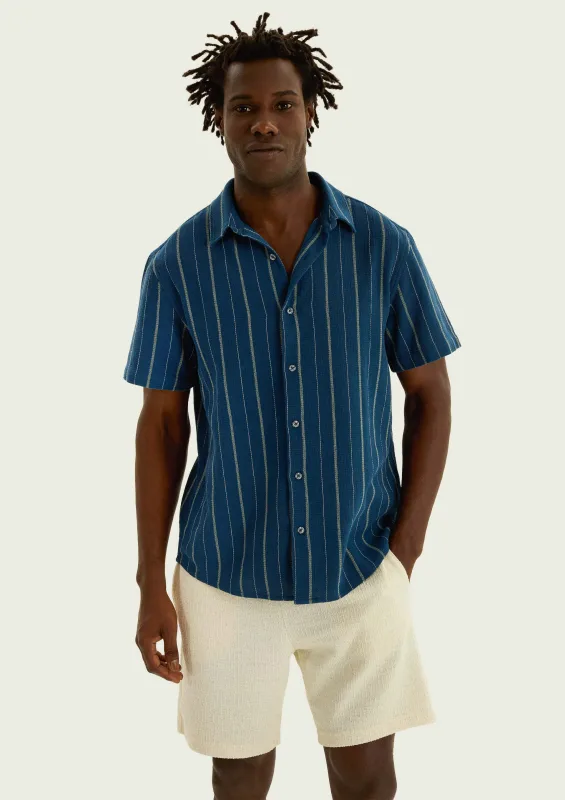 Camisa Masculina Manga Curta Comfort Listrada - Azul - Hering Adulto - Camisas