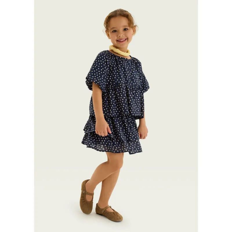 Camiseta Infantil Menina Manga Balonê Em Viscose - Azul 014