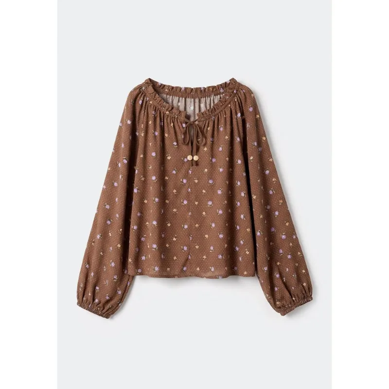 Blusa Bata Infantil Menina Estampada - Marrom 004