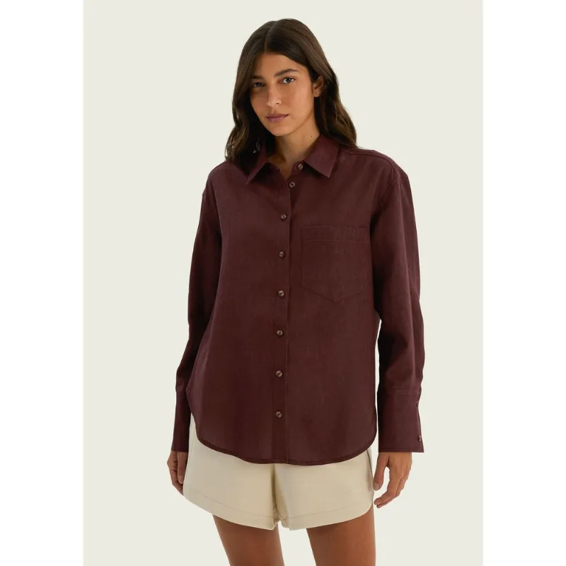 Camisa Feminina Manga Longa Oversized - Vinho XG