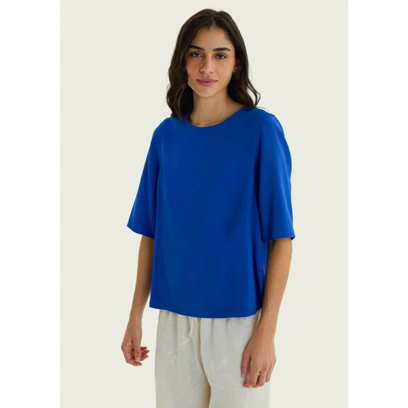 Camiseta Feminina Manga Curta Em Peach Touch - Azul G