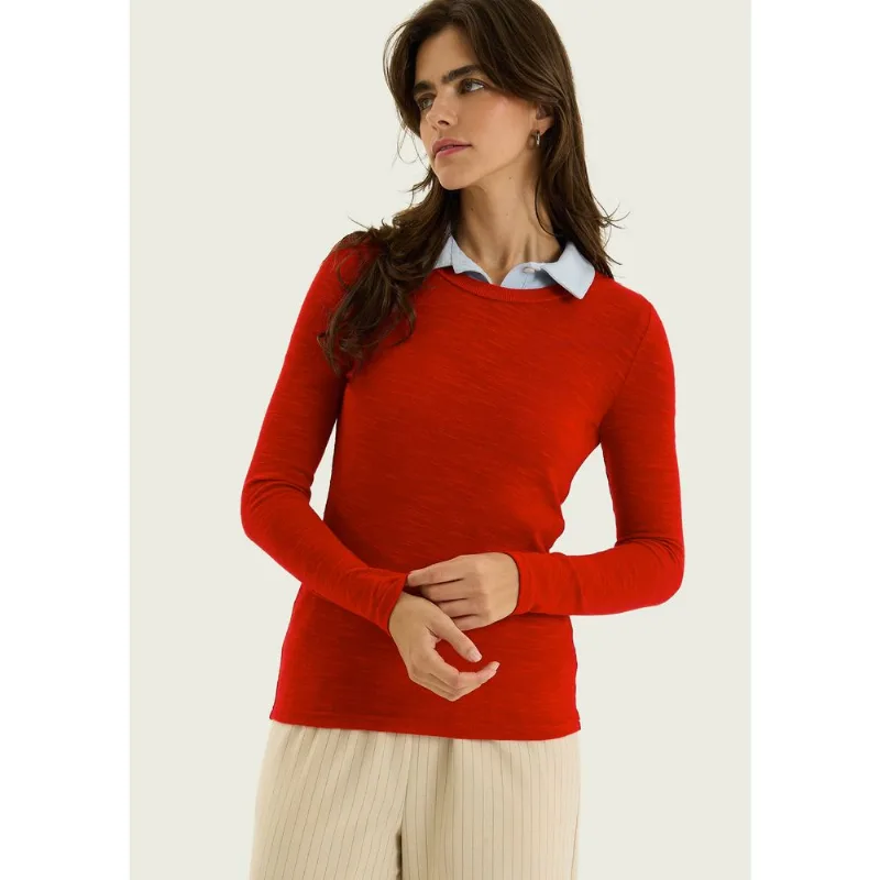 Blusa Feminina Manga Longa Em Tricô Super Leve - Vermelho M