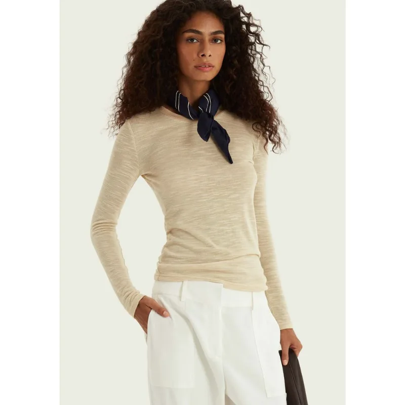Blusa Feminina Manga Longa Em Tricô Super Leve - Bege M