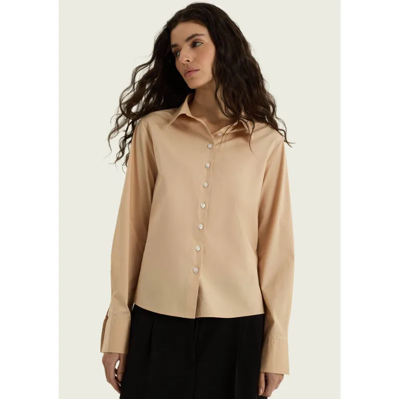 Camisa Feminina Manga Longa Em Liocel - Bege P