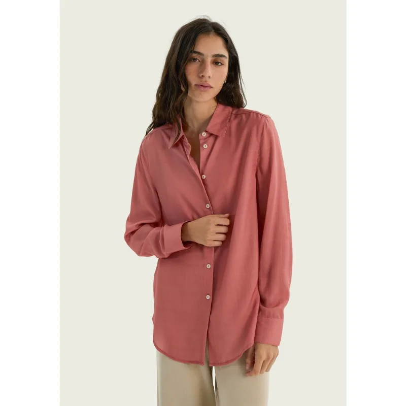 Camisa Feminina Manga Longa Em Liocel - Rosa M