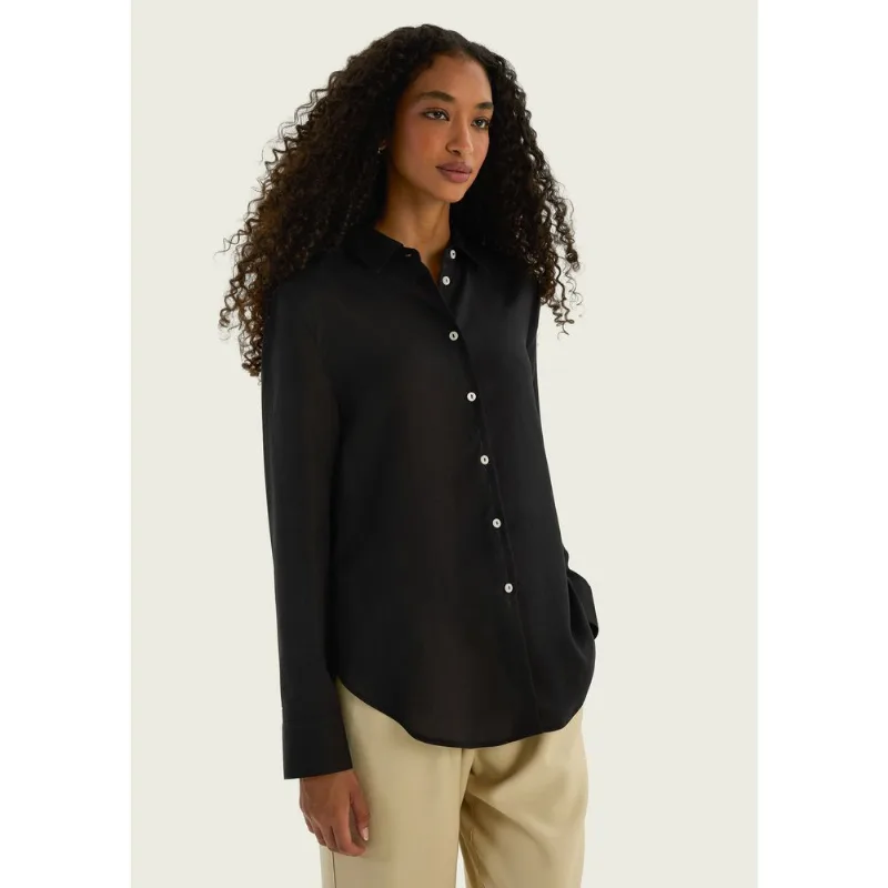 Camisa Feminina Manga Longa Em Liocel - Preto P