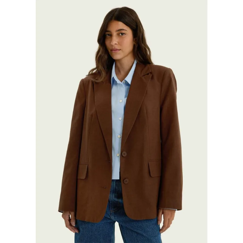 Blazer Feminino Oversized Em Viscolinho - Marrom XG