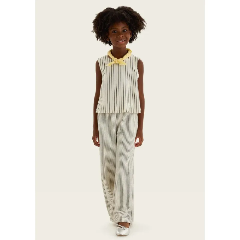 Calça Infantil Menina Wide Leg Listrada - Off white 012