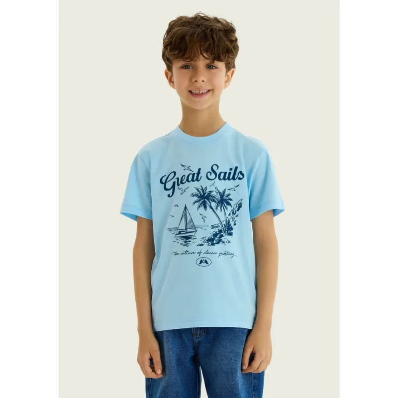 Camiseta Infantil Menino Manga Curta Com Estampa - Azul 006