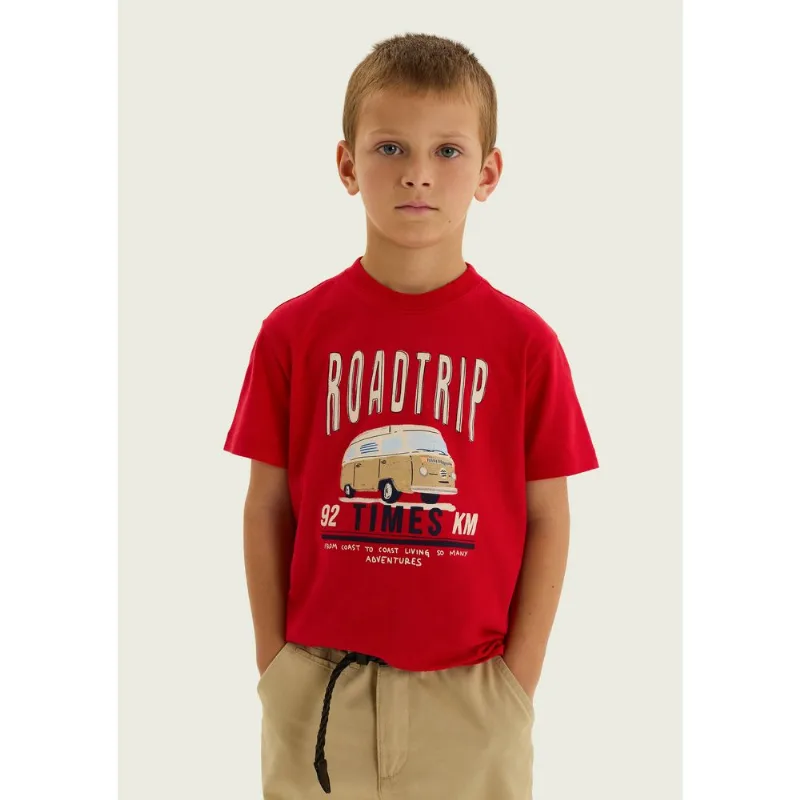 Camiseta Infantil Menino Manga Curta Com Estampa - Vermelho 004