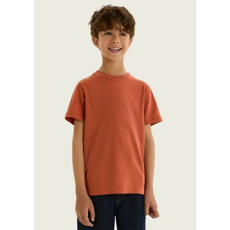 Camiseta Básica Infantil Menino Manga Curta Slim - Laranja 004