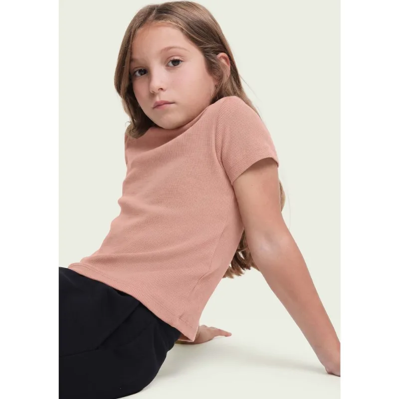 Blusa Manga Curta Infantil Menina Em Ribana - Rosa 014