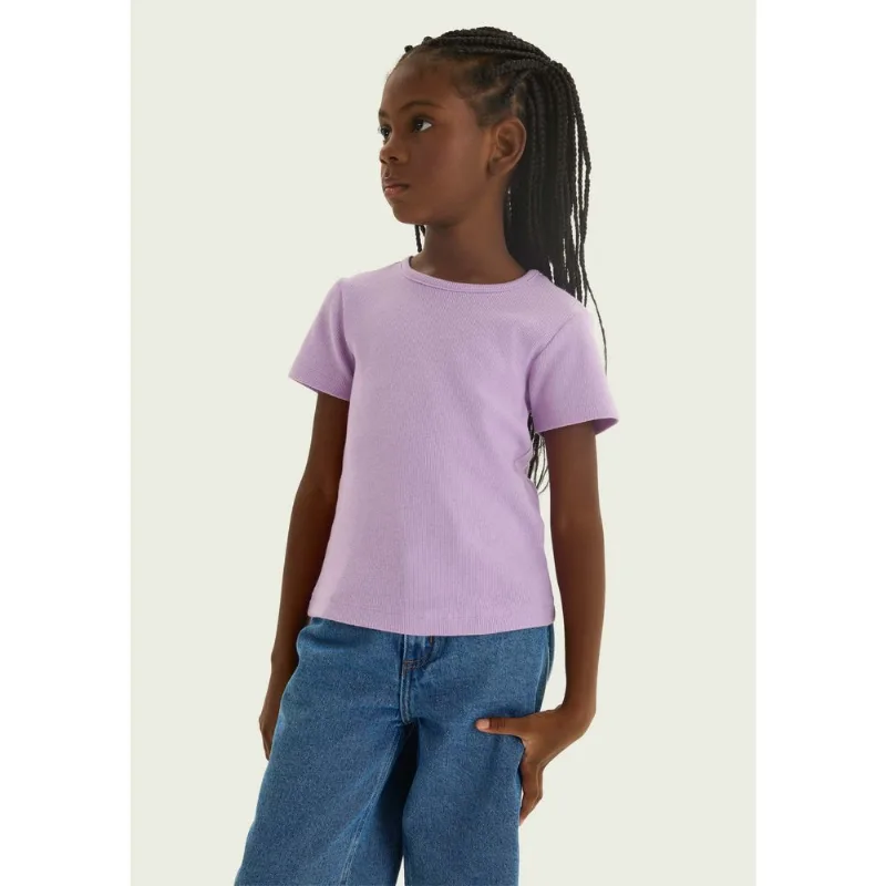 Blusa Manga Curta Infantil Menina Em Ribana - Lilás 014