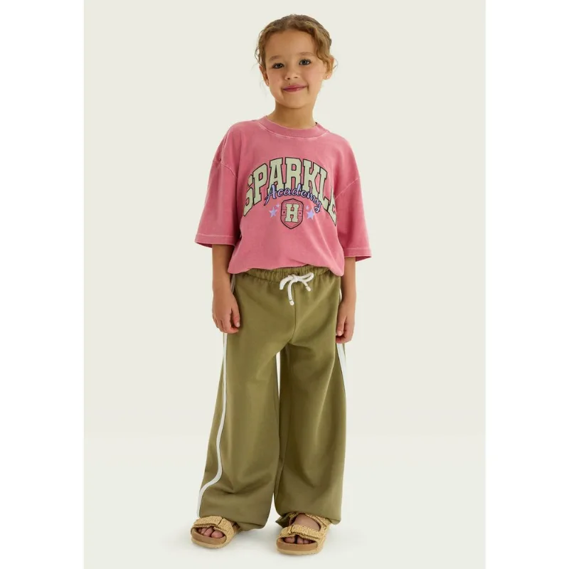Calça Wide Leg Infantil Menina Em Moletom Peluciado - Verde 010