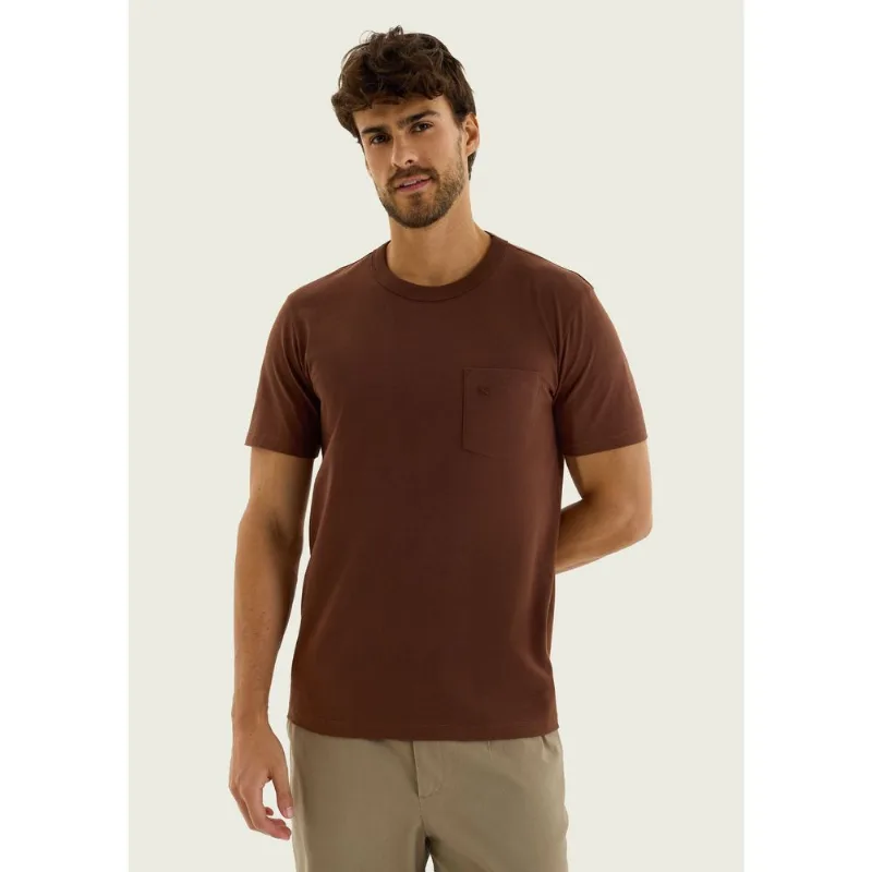 Camiseta Masculina Manga Curta Com Bolso - Marrom G