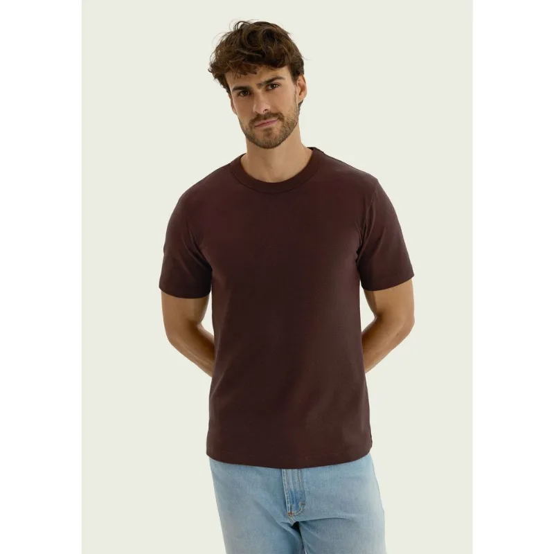 Camiseta Masculina Manga Curta Texturizada - Marrom M