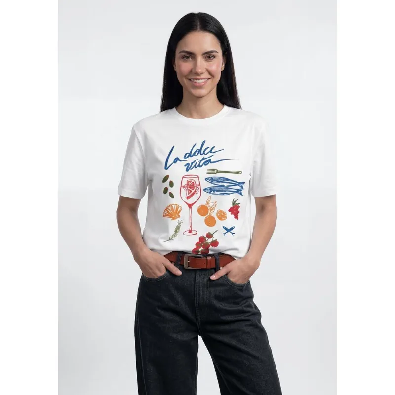 Blusa Feminina Manga Curta Estampada - Off white G