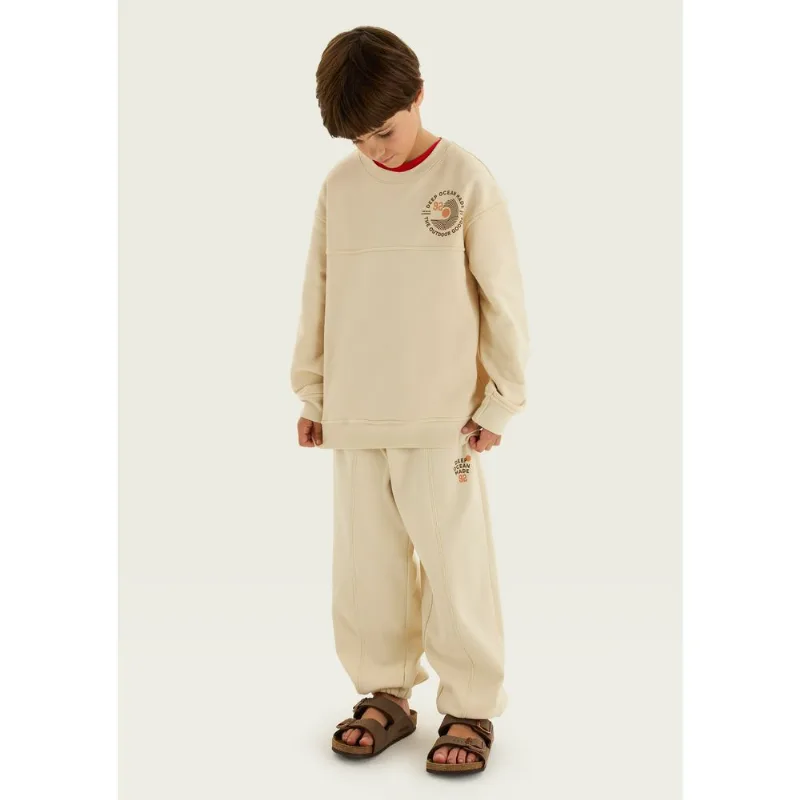 Calça Infantil Menino Jogger Em Moletom Peluciado - Creme 010