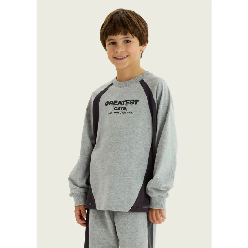 Camiseta Infantil Menino Manga Longa Raglan Super Cotton - Cinza 010