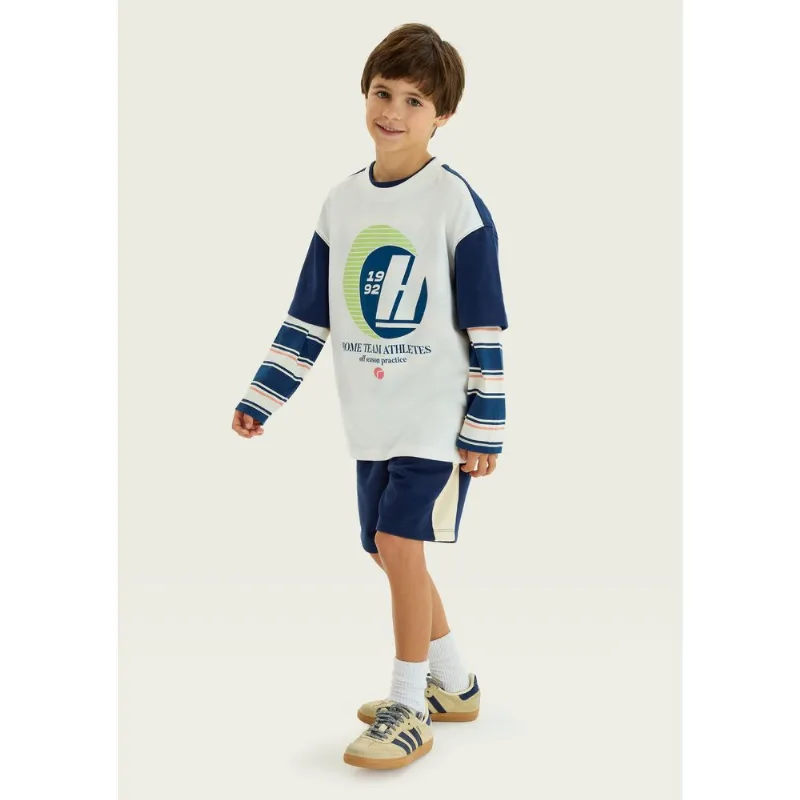 Bermuda 1880 Infantil Menino Com Patch - Azul 002