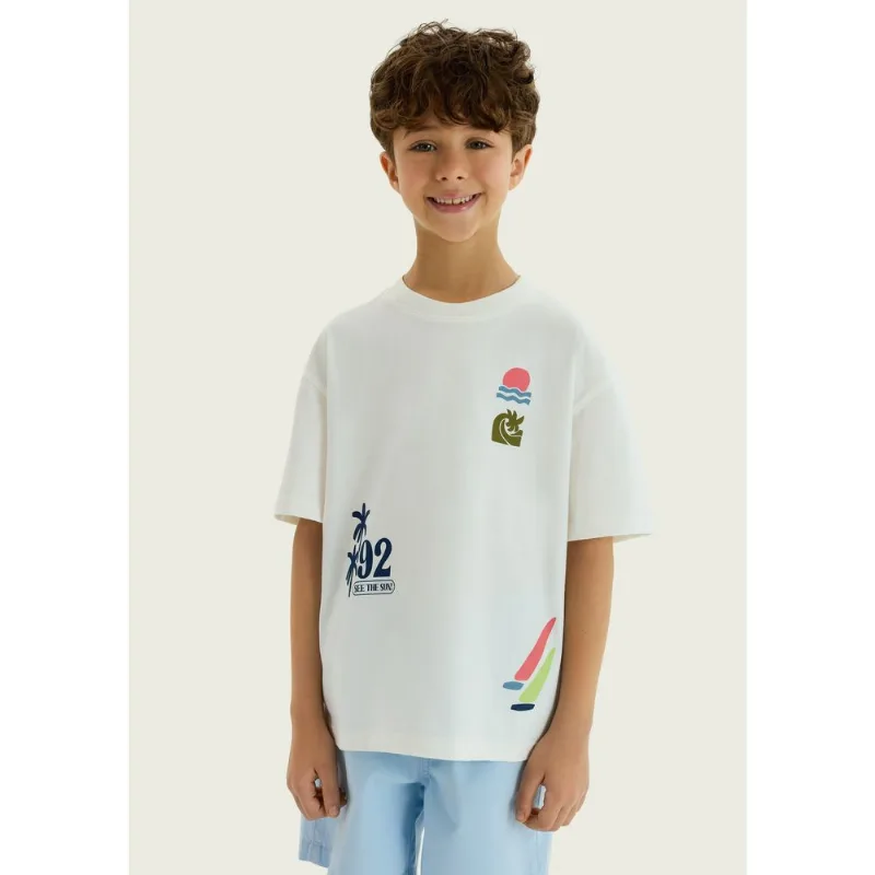 Camiseta Infantil Menino Oversized Super Cotton - Off white 008