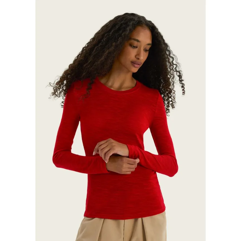 Blusa Feminina Manga Longa Slim Em Tricô Leve - Vermelho XP
