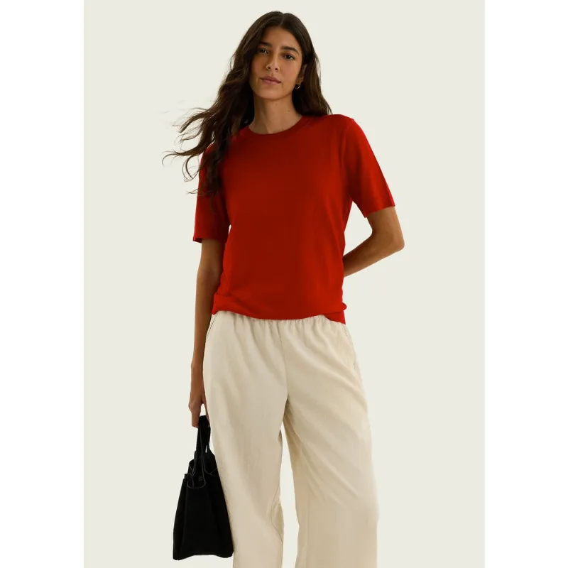 Blusa Feminina Manga Curta Em Tricô Leve - Vermelho P