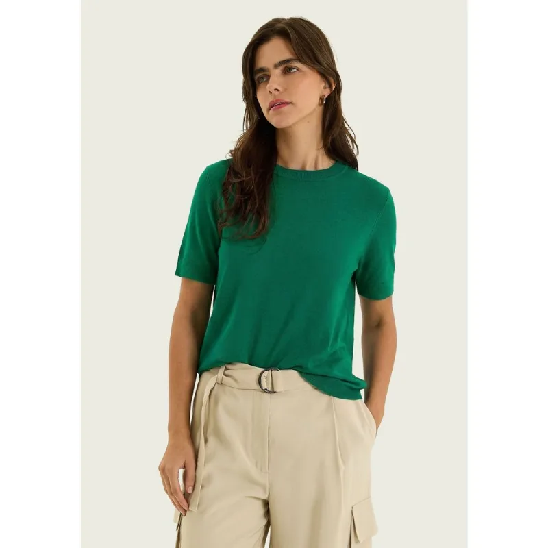 Blusa Feminina Manga Curta Em Tricô Leve - Verde M
