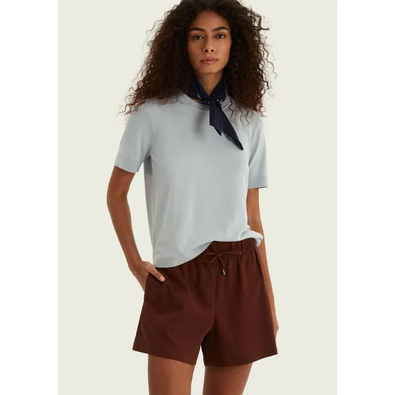 Blusa Feminina Manga Curta Em Tricô Leve - Azul XG