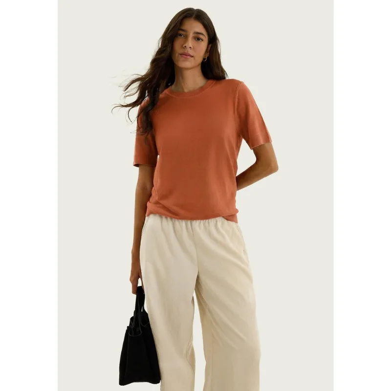 Blusa Feminina Manga Curta Em Tricô Leve - Laranja M