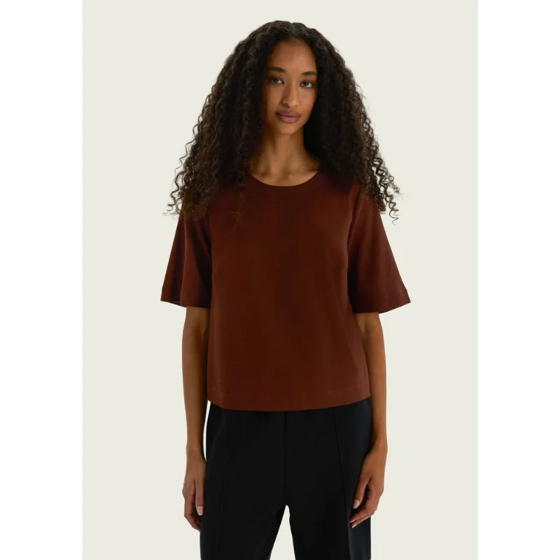 Blusa Feminina Manga Média Com Linho - Marrom G