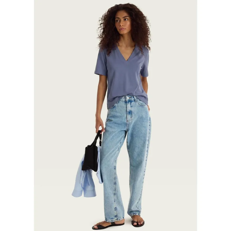 Blusa Feminina Manga Curta Decote V - Azul G