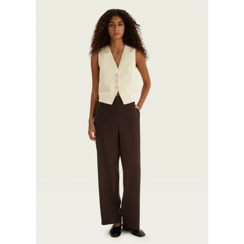 Calça Feminina Alfaiataria Em Peach touch - Marrom 038