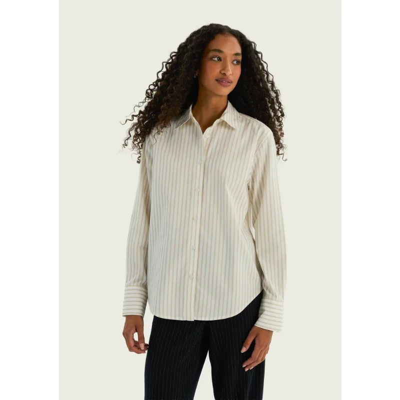 Camisa Feminina Manga Longa Slim Listrada - Bege P