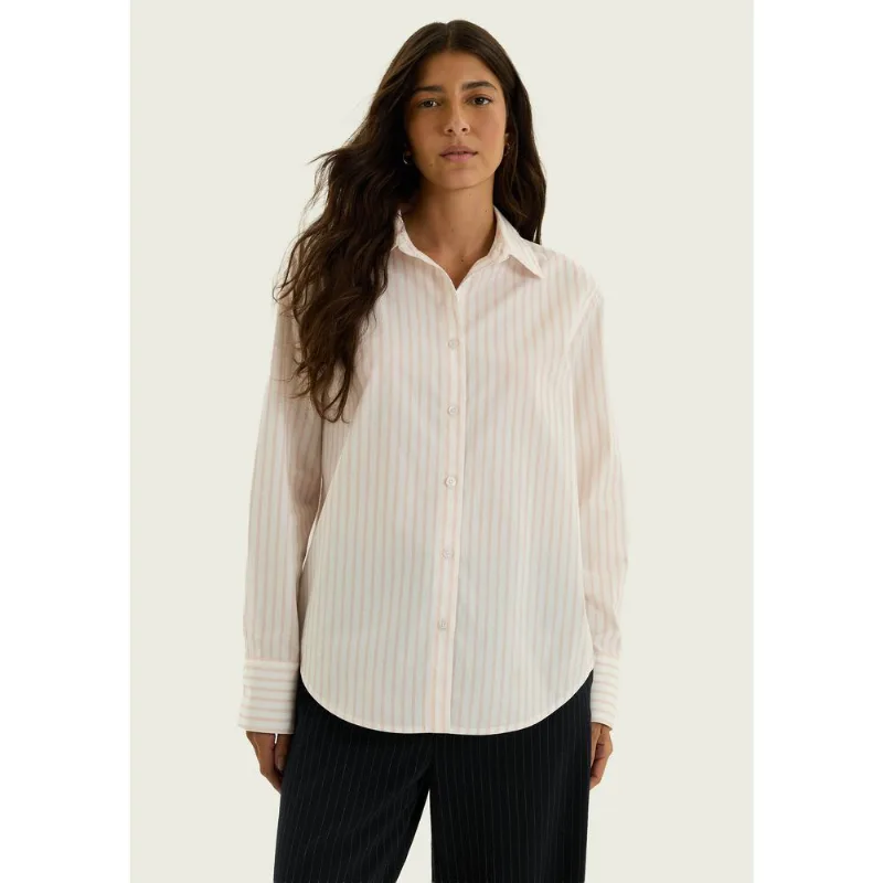 Camisa Feminina Manga Longa Slim Listrada - Salmão G