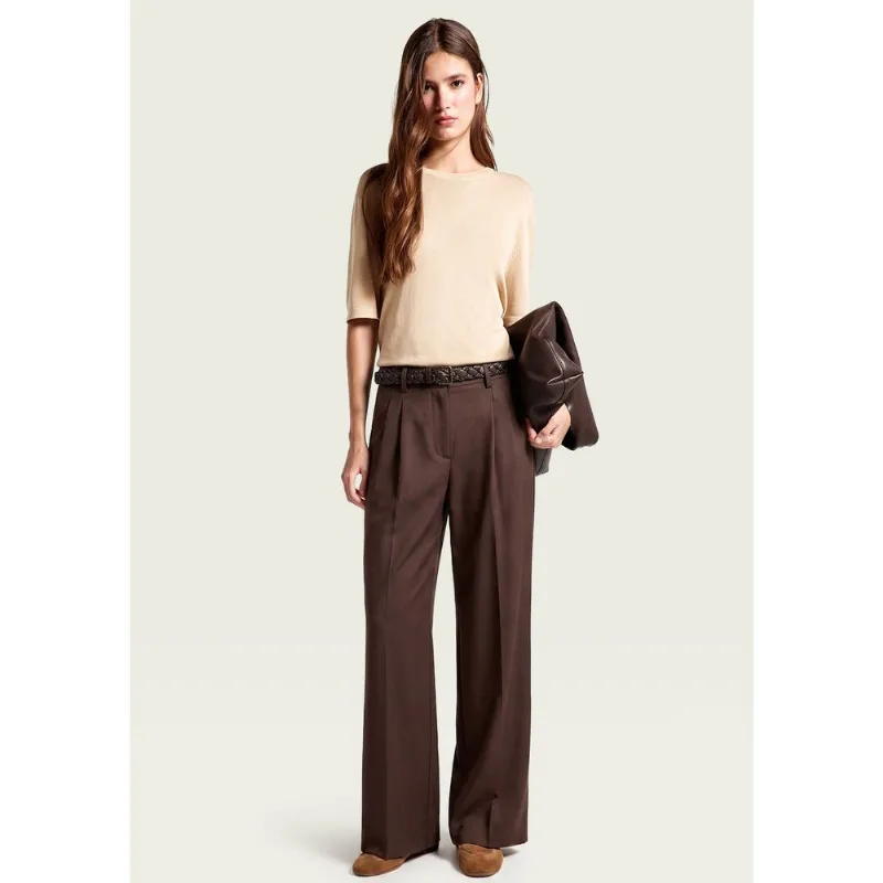 Calça Feminina Cintura Média Com Linho - Marrom 044