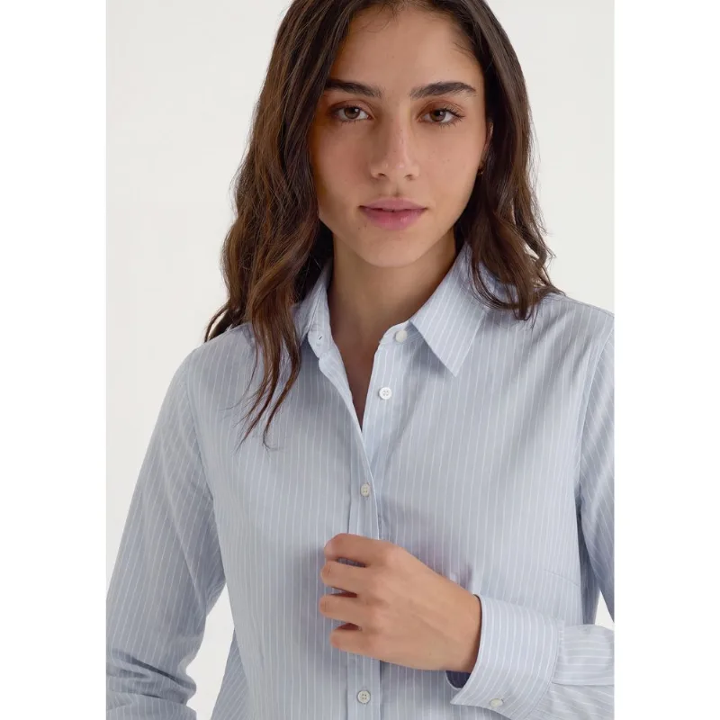 Camisa Feminina Manga Longa Listrada - Azul XG
